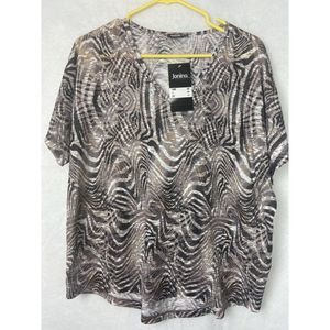 Janina Women's Large L 42 Shirt blouse top with rhinestones V Neck animal Print